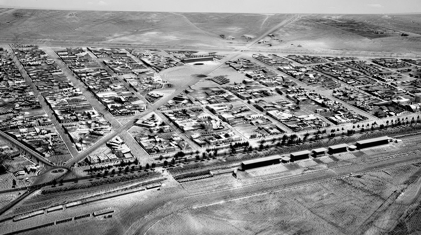 Fotografía aérea histórica de la colonia Moctezuma, estimada hacia 1945