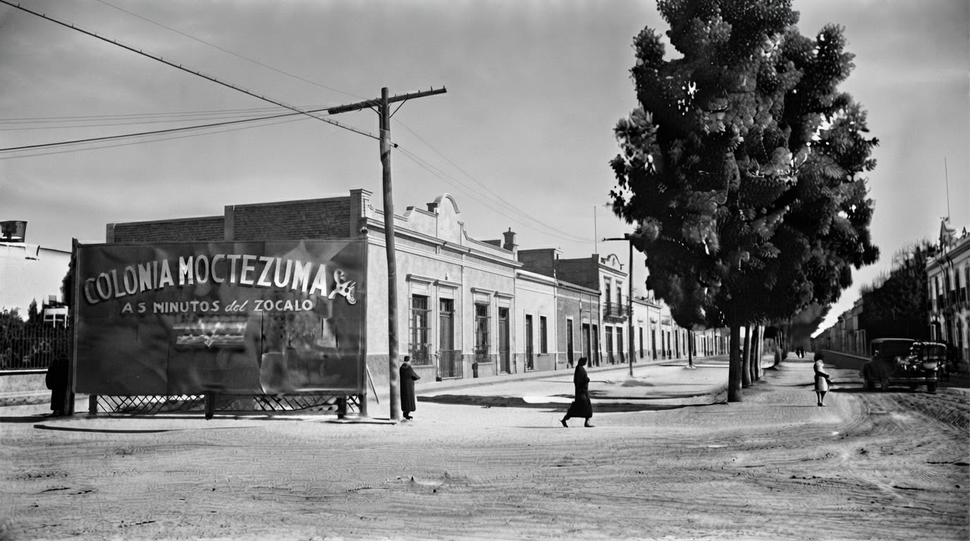 Fotografía histórica de la colonia Moctezuma, estimada hacia 1930